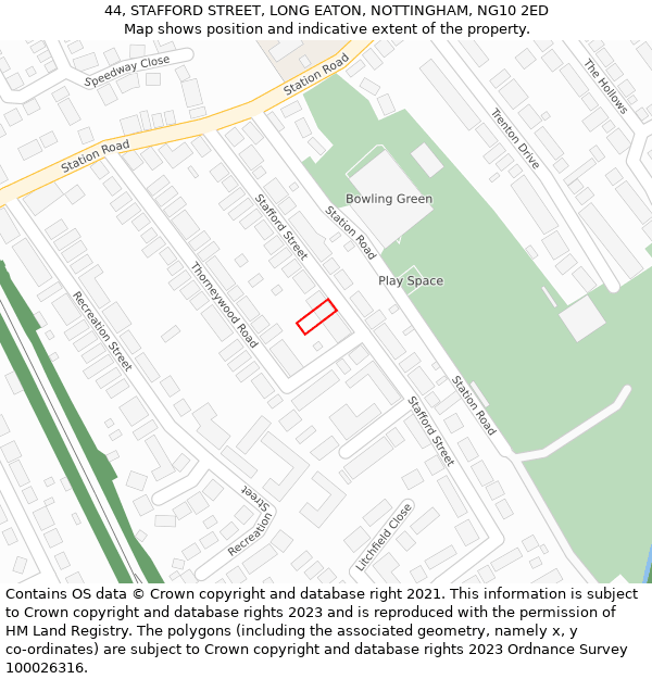 44, STAFFORD STREET, LONG EATON, NOTTINGHAM, NG10 2ED: Location map and indicative extent of plot