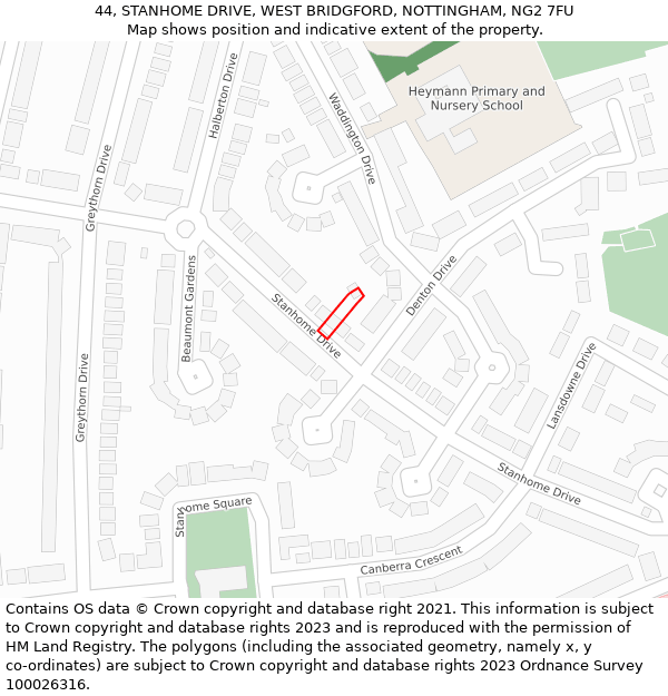 44, STANHOME DRIVE, WEST BRIDGFORD, NOTTINGHAM, NG2 7FU: Location map and indicative extent of plot