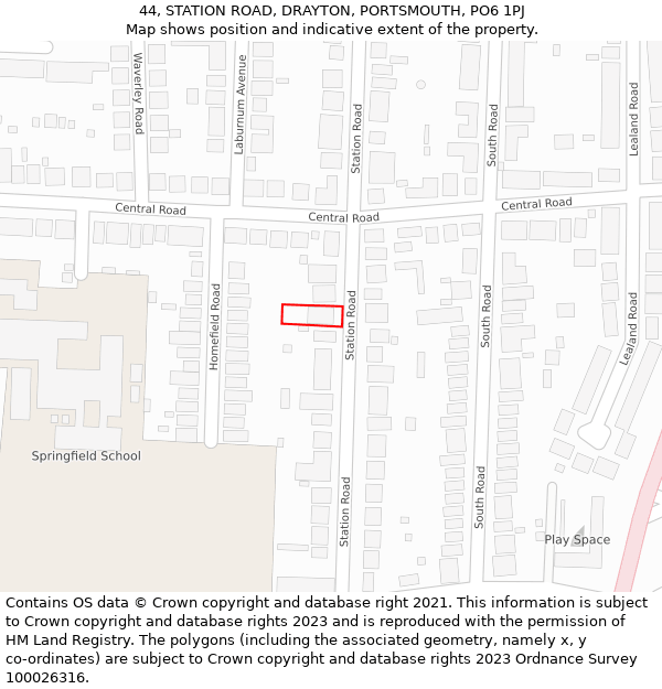 44, STATION ROAD, DRAYTON, PORTSMOUTH, PO6 1PJ: Location map and indicative extent of plot