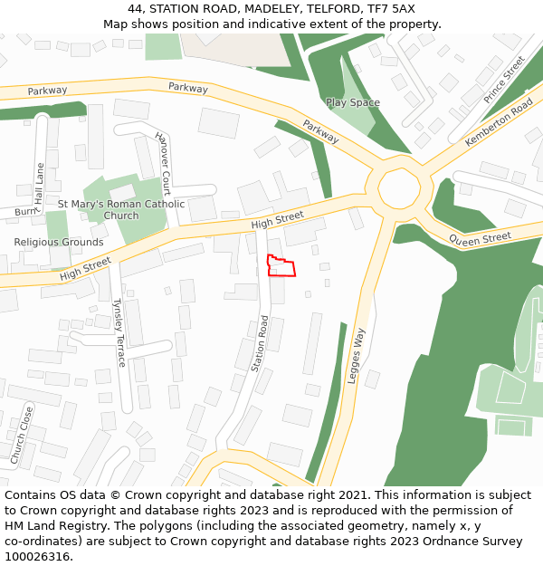44, STATION ROAD, MADELEY, TELFORD, TF7 5AX: Location map and indicative extent of plot