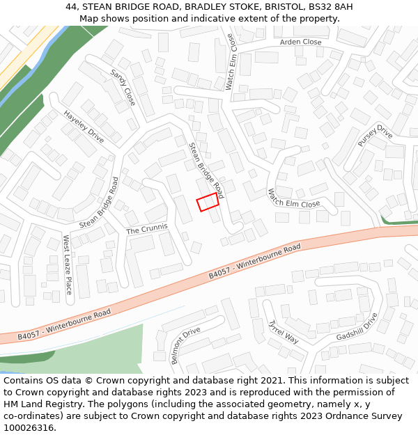 44, STEAN BRIDGE ROAD, BRADLEY STOKE, BRISTOL, BS32 8AH: Location map and indicative extent of plot