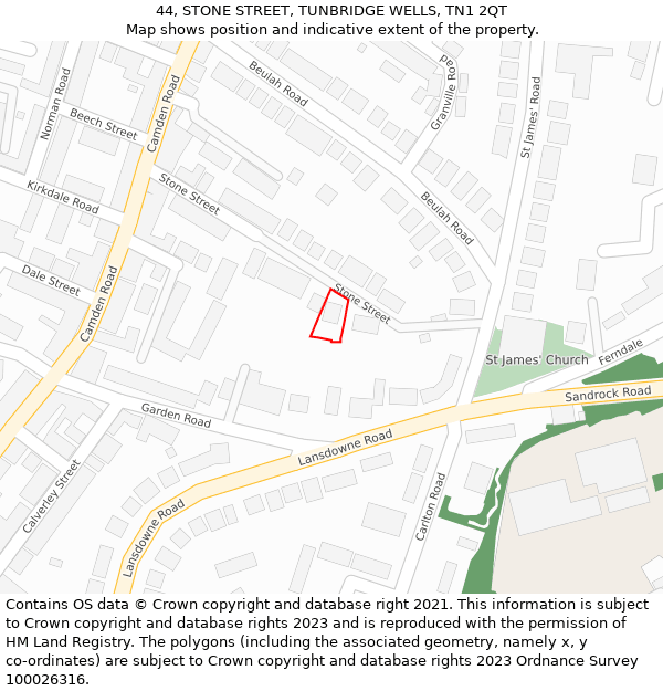 44, STONE STREET, TUNBRIDGE WELLS, TN1 2QT: Location map and indicative extent of plot