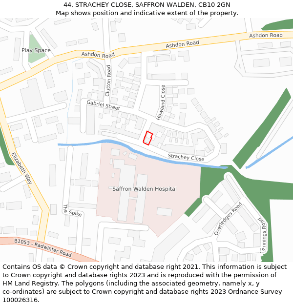 44, STRACHEY CLOSE, SAFFRON WALDEN, CB10 2GN: Location map and indicative extent of plot