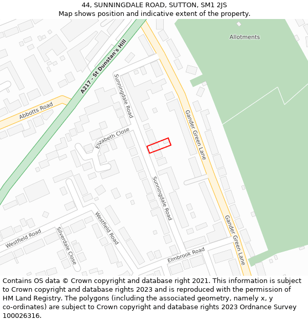 44, SUNNINGDALE ROAD, SUTTON, SM1 2JS: Location map and indicative extent of plot