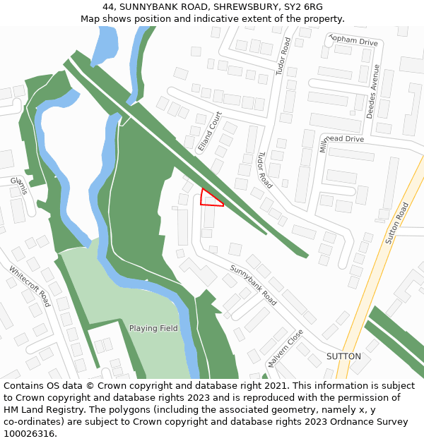 44, SUNNYBANK ROAD, SHREWSBURY, SY2 6RG: Location map and indicative extent of plot