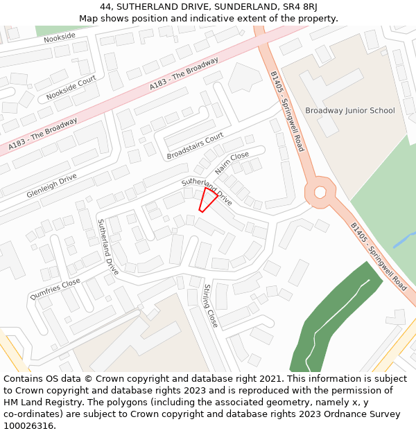 44, SUTHERLAND DRIVE, SUNDERLAND, SR4 8RJ: Location map and indicative extent of plot