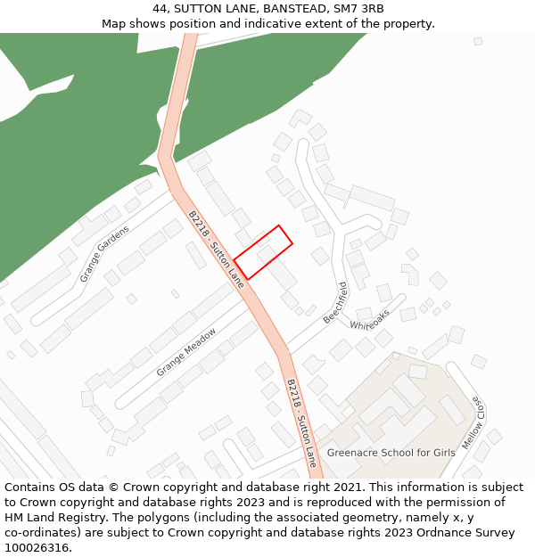 44, SUTTON LANE, BANSTEAD, SM7 3RB: Location map and indicative extent of plot