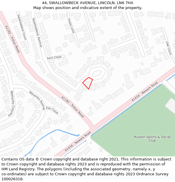 44, SWALLOWBECK AVENUE, LINCOLN, LN6 7HA: Location map and indicative extent of plot