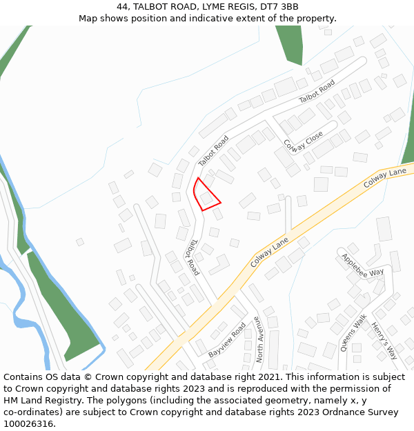 44, TALBOT ROAD, LYME REGIS, DT7 3BB: Location map and indicative extent of plot