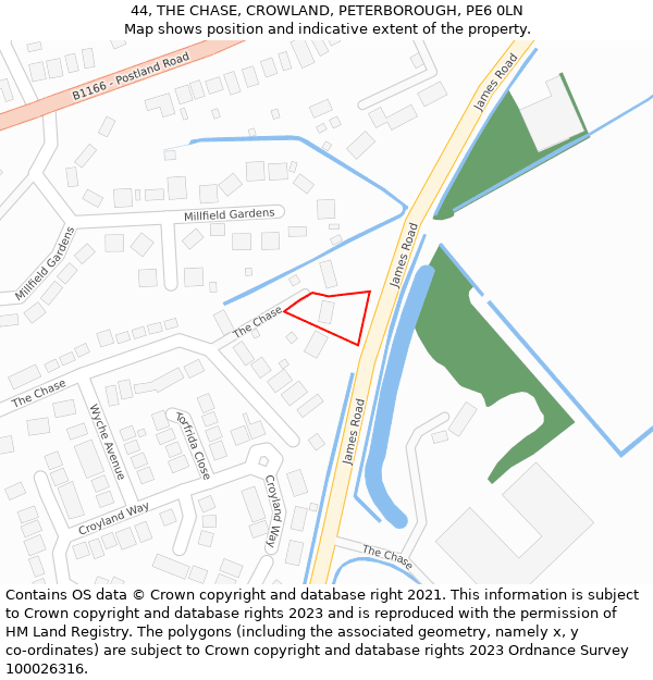 44, THE CHASE, CROWLAND, PETERBOROUGH, PE6 0LN: Location map and indicative extent of plot