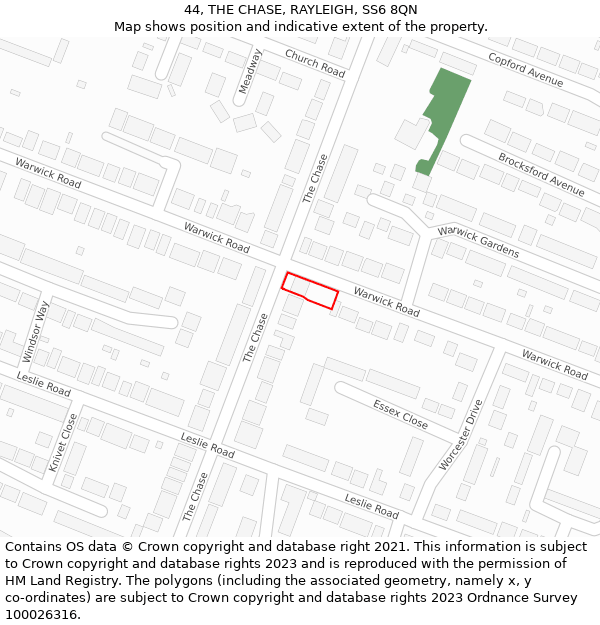 44, THE CHASE, RAYLEIGH, SS6 8QN: Location map and indicative extent of plot