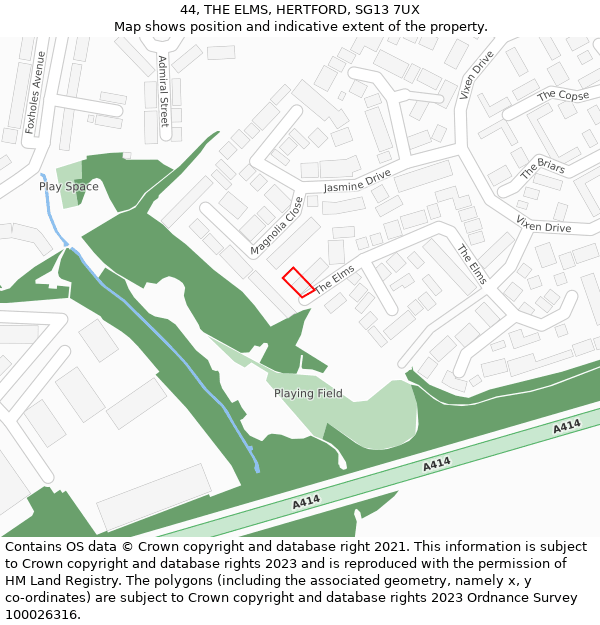 44, THE ELMS, HERTFORD, SG13 7UX: Location map and indicative extent of plot