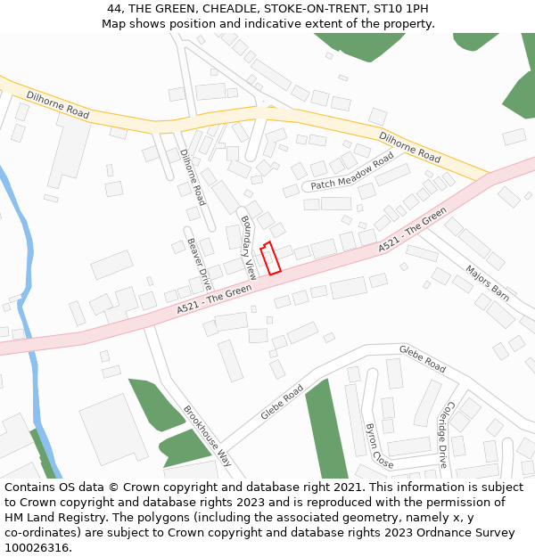 44, THE GREEN, CHEADLE, STOKE-ON-TRENT, ST10 1PH: Location map and indicative extent of plot