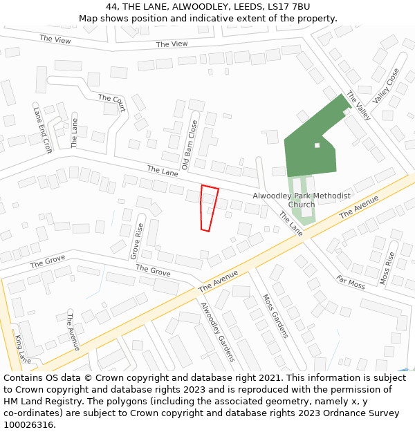 44, THE LANE, ALWOODLEY, LEEDS, LS17 7BU: Location map and indicative extent of plot