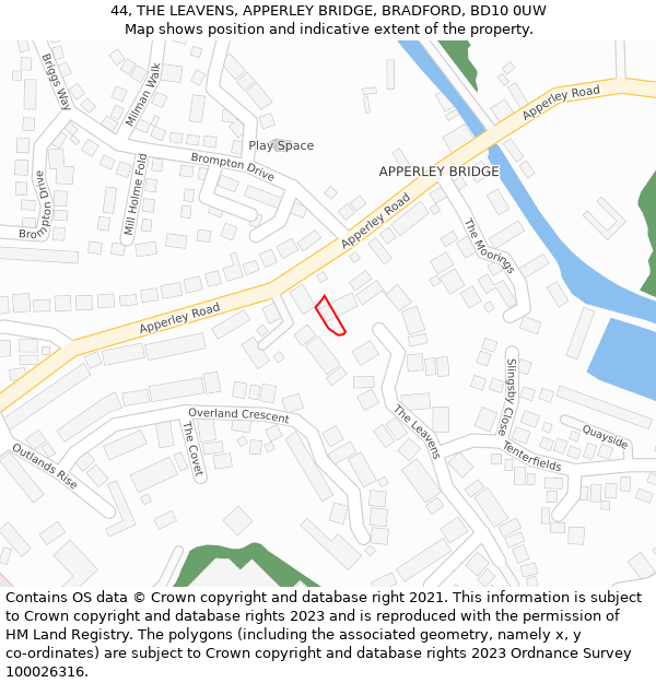 44, THE LEAVENS, APPERLEY BRIDGE, BRADFORD, BD10 0UW: Location map and indicative extent of plot