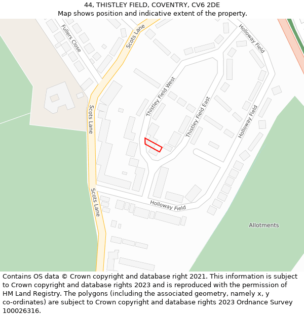 44, THISTLEY FIELD, COVENTRY, CV6 2DE: Location map and indicative extent of plot