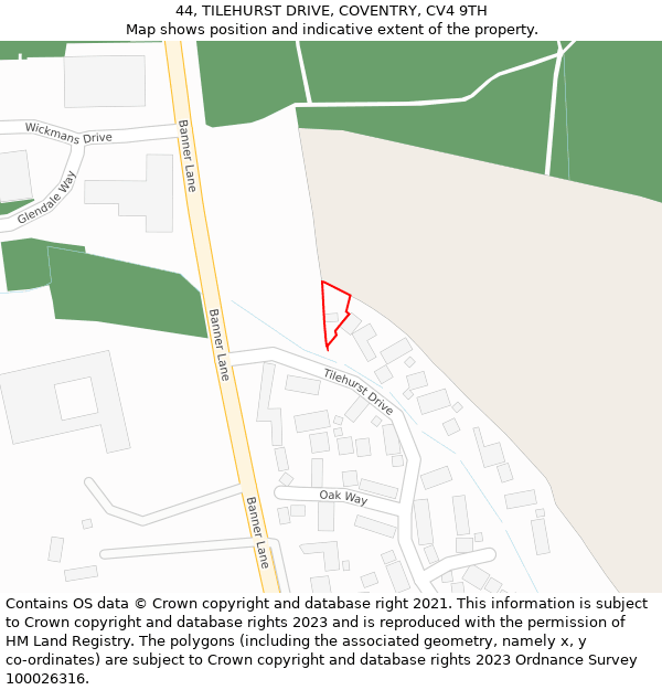 44, TILEHURST DRIVE, COVENTRY, CV4 9TH: Location map and indicative extent of plot