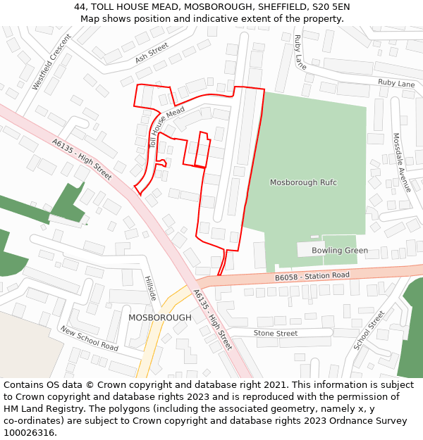 44, TOLL HOUSE MEAD, MOSBOROUGH, SHEFFIELD, S20 5EN: Location map and indicative extent of plot
