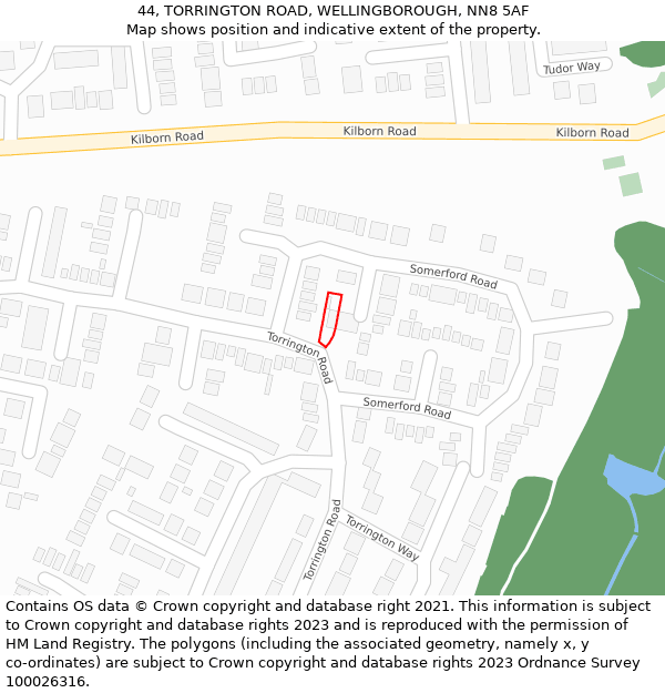 44, TORRINGTON ROAD, WELLINGBOROUGH, NN8 5AF: Location map and indicative extent of plot