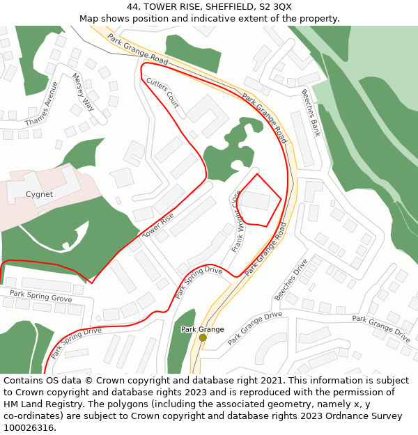 44, TOWER RISE, SHEFFIELD, S2 3QX: Location map and indicative extent of plot