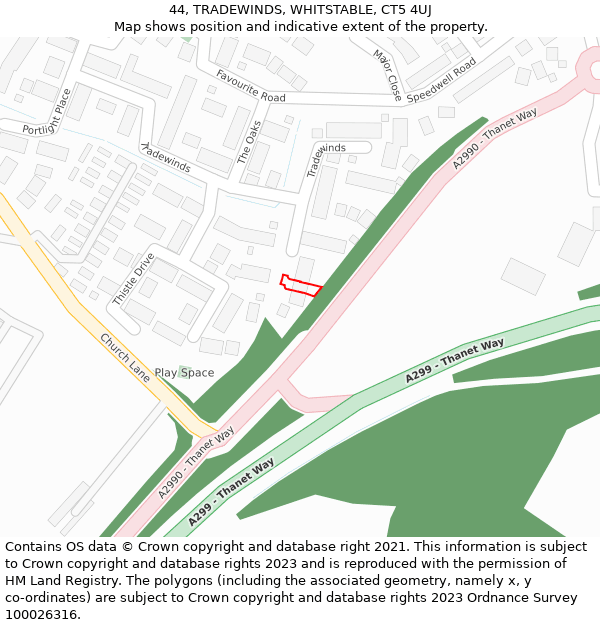 44, TRADEWINDS, WHITSTABLE, CT5 4UJ: Location map and indicative extent of plot