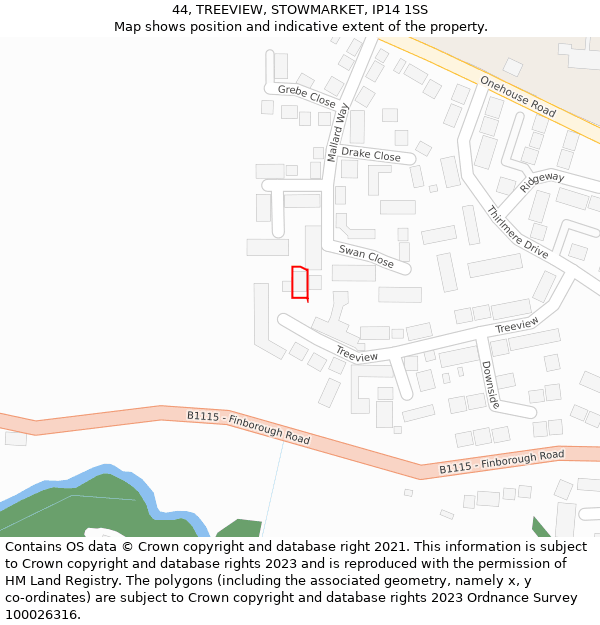 44, TREEVIEW, STOWMARKET, IP14 1SS: Location map and indicative extent of plot