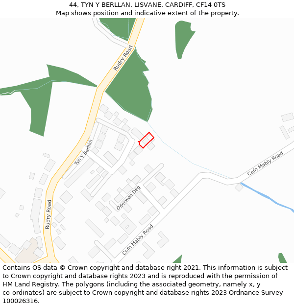 44, TYN Y BERLLAN, LISVANE, CARDIFF, CF14 0TS: Location map and indicative extent of plot