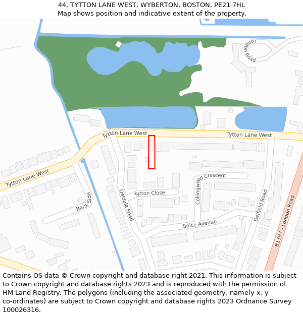 44, TYTTON LANE WEST, WYBERTON, BOSTON, PE21 7HL: Location map and indicative extent of plot