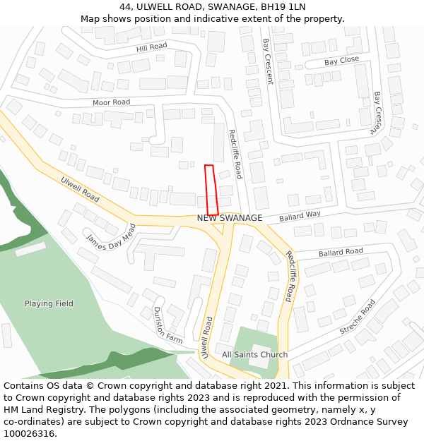 44, ULWELL ROAD, SWANAGE, BH19 1LN: Location map and indicative extent of plot