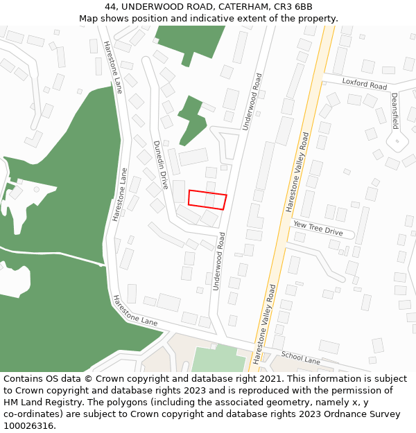 44, UNDERWOOD ROAD, CATERHAM, CR3 6BB: Location map and indicative extent of plot