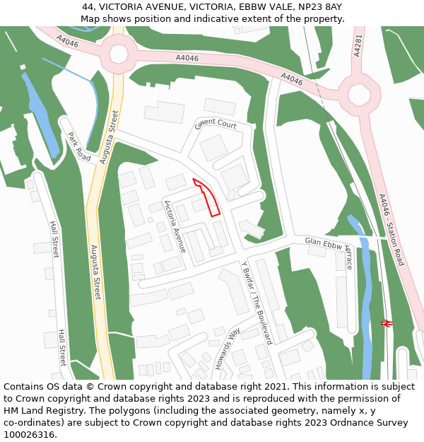 44, VICTORIA AVENUE, VICTORIA, EBBW VALE, NP23 8AY: Location map and indicative extent of plot