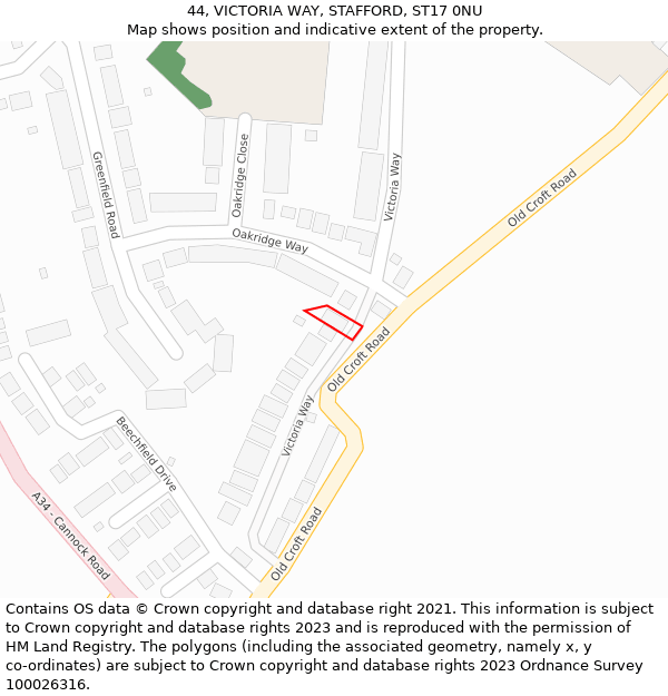 44, VICTORIA WAY, STAFFORD, ST17 0NU: Location map and indicative extent of plot
