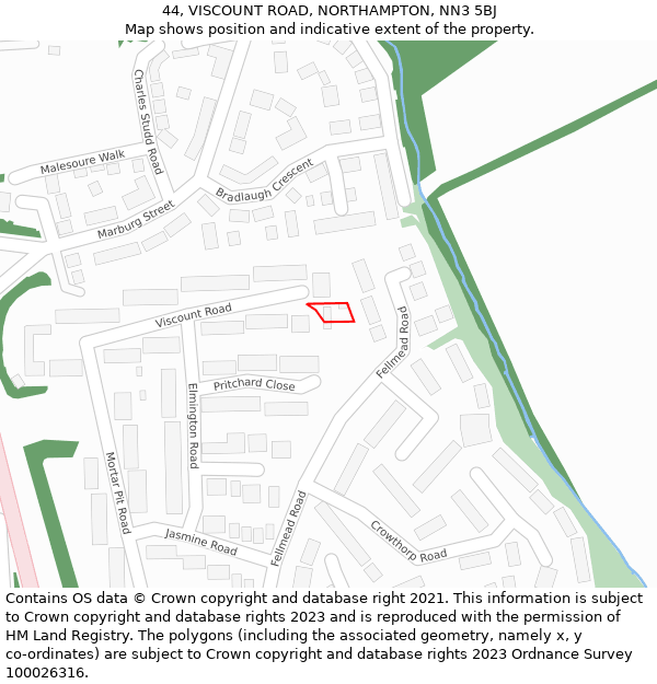 44, VISCOUNT ROAD, NORTHAMPTON, NN3 5BJ: Location map and indicative extent of plot