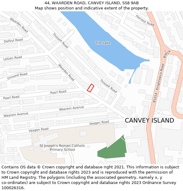 44, WAARDEN ROAD, CANVEY ISLAND, SS8 9AB: Location map and indicative extent of plot