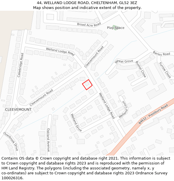 44, WELLAND LODGE ROAD, CHELTENHAM, GL52 3EZ: Location map and indicative extent of plot