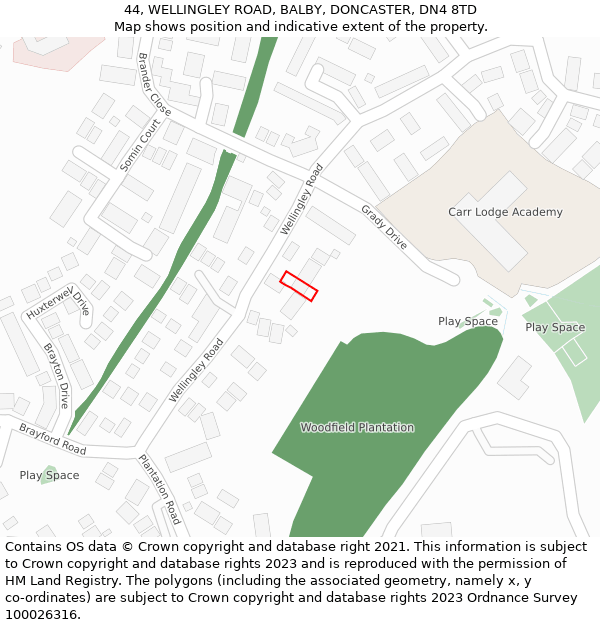 44, WELLINGLEY ROAD, BALBY, DONCASTER, DN4 8TD: Location map and indicative extent of plot