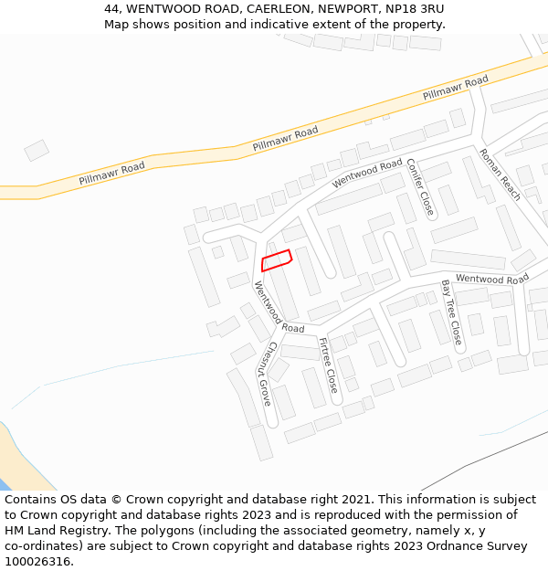 44, WENTWOOD ROAD, CAERLEON, NEWPORT, NP18 3RU: Location map and indicative extent of plot