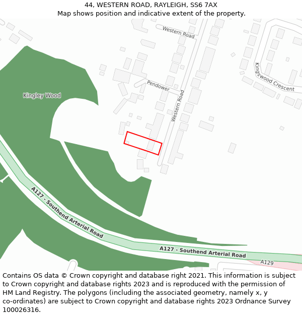 44, WESTERN ROAD, RAYLEIGH, SS6 7AX: Location map and indicative extent of plot