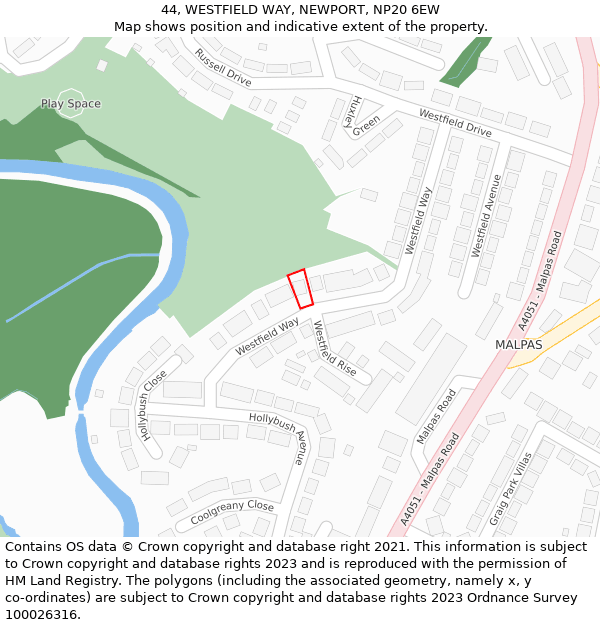 44, WESTFIELD WAY, NEWPORT, NP20 6EW: Location map and indicative extent of plot