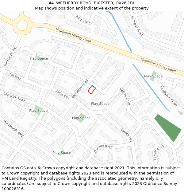 44, WETHERBY ROAD, BICESTER, OX26 1BL: Location map and indicative extent of plot