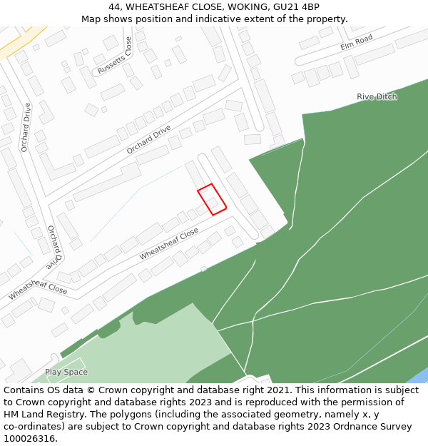 44, WHEATSHEAF CLOSE, WOKING, GU21 4BP: Location map and indicative extent of plot