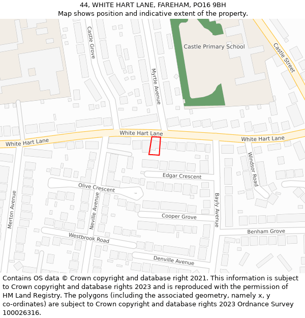 44, WHITE HART LANE, FAREHAM, PO16 9BH: Location map and indicative extent of plot