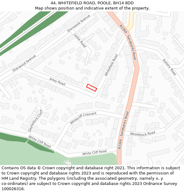 44, WHITEFIELD ROAD, POOLE, BH14 8DD: Location map and indicative extent of plot