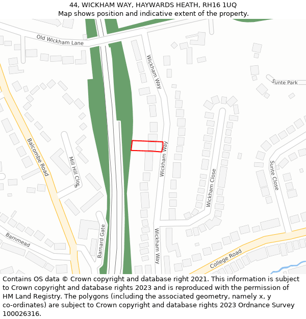 44, WICKHAM WAY, HAYWARDS HEATH, RH16 1UQ: Location map and indicative extent of plot