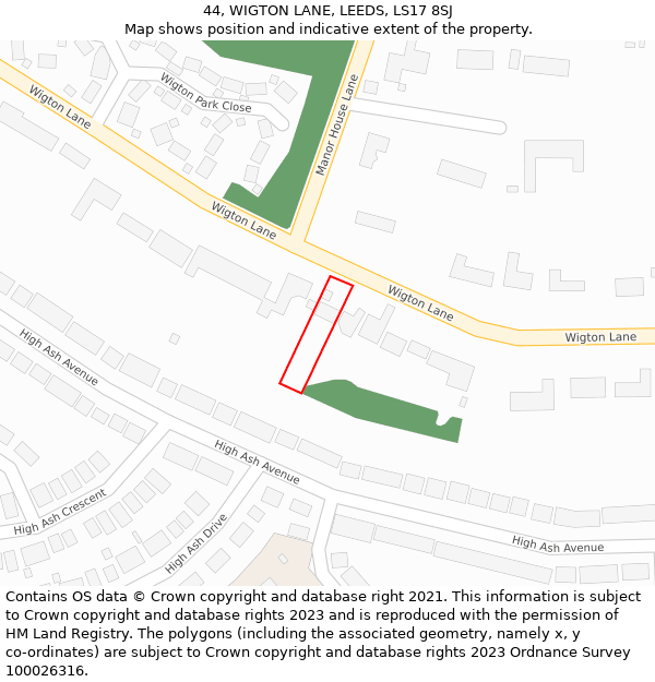 44, WIGTON LANE, LEEDS, LS17 8SJ: Location map and indicative extent of plot