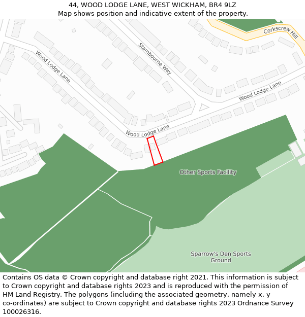 44, WOOD LODGE LANE, WEST WICKHAM, BR4 9LZ: Location map and indicative extent of plot