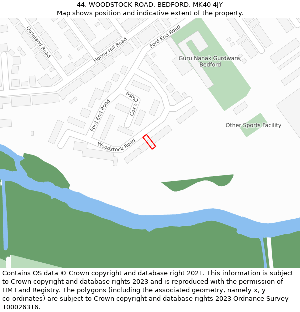 44, WOODSTOCK ROAD, BEDFORD, MK40 4JY: Location map and indicative extent of plot