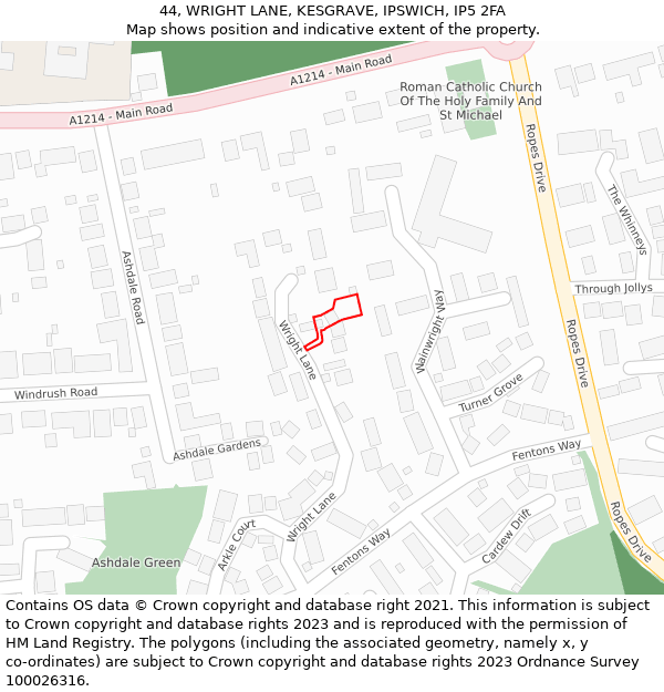 44, WRIGHT LANE, KESGRAVE, IPSWICH, IP5 2FA: Location map and indicative extent of plot