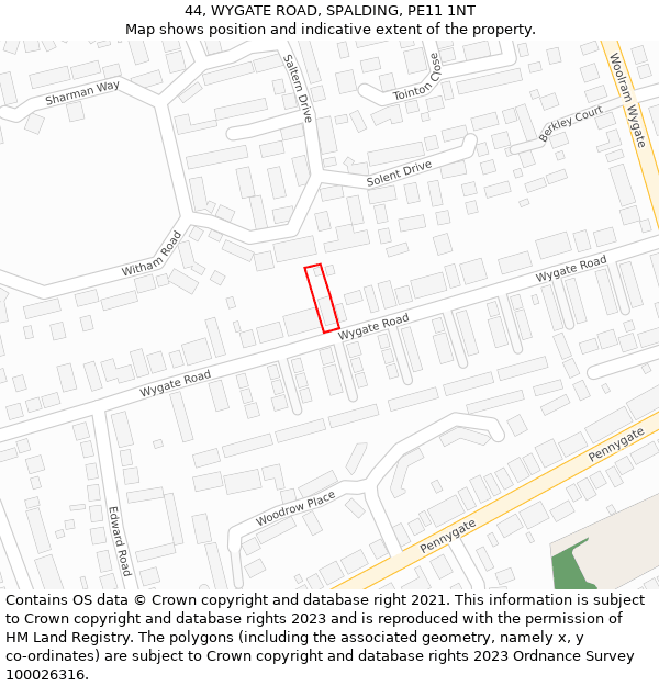 44, WYGATE ROAD, SPALDING, PE11 1NT: Location map and indicative extent of plot