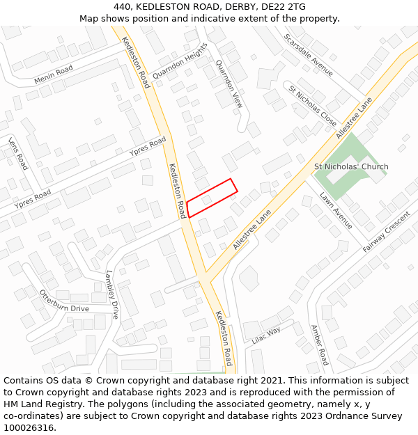 440, KEDLESTON ROAD, DERBY, DE22 2TG: Location map and indicative extent of plot